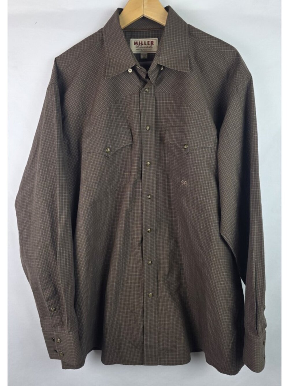 Miller Ranch Denver Mens Shirt Size XL Brown Snap Down Long Sleeve Western Top